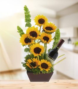 arreglo-de-girasoles-con-vino